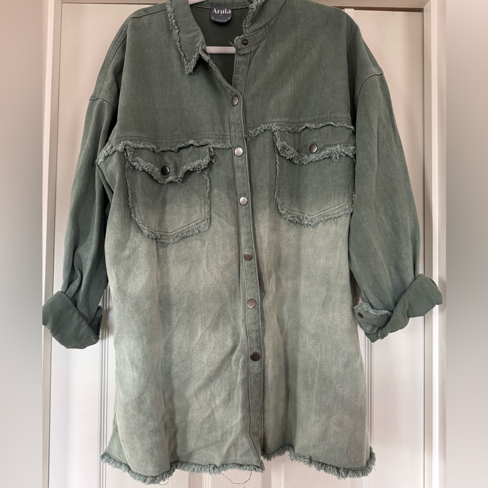 Green Denim Button-Up Shirt/Shacket